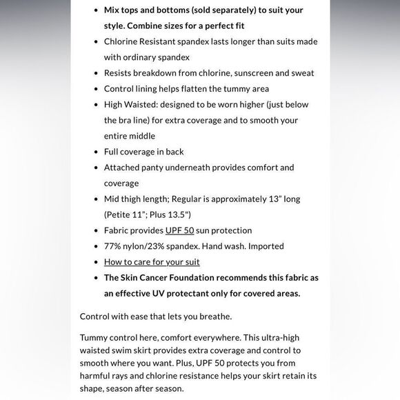 Land’s End plus regular size high waist tummy control navy swim skirt Various - Picture 10 of 10